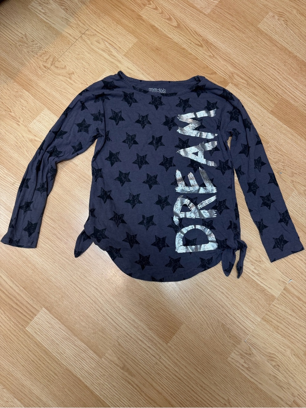 Green Soda Dream Star Side Tie Graphic Long Sleeve Top Girls L 10-12 Gray